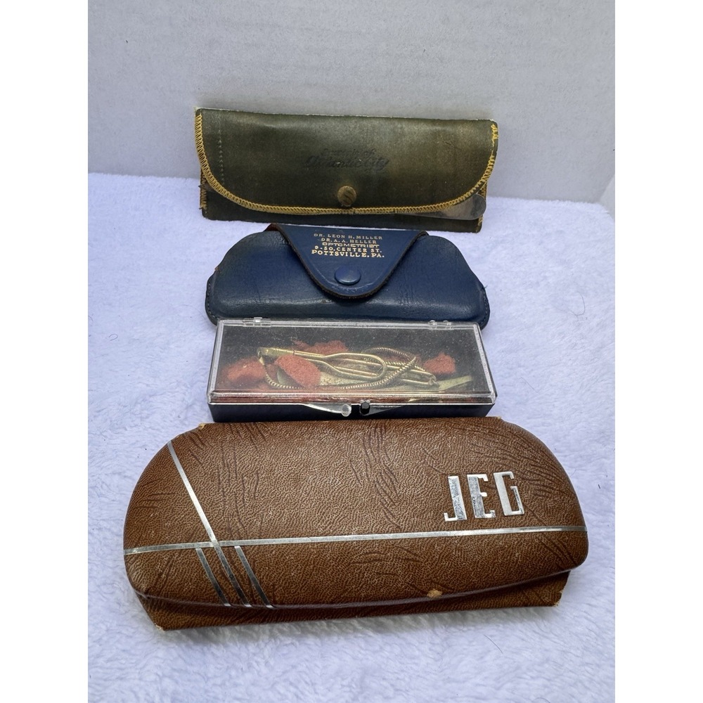 Various Antique Cases - Jeg Nails Accessories,Vintage‎ Papers, Tweezers Lot Of 4